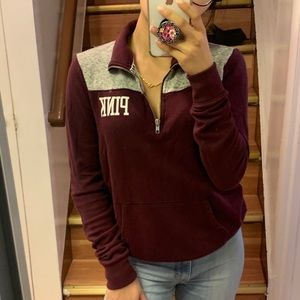 PINK maroon/grey half zip-up sweatshirt SIZE XS